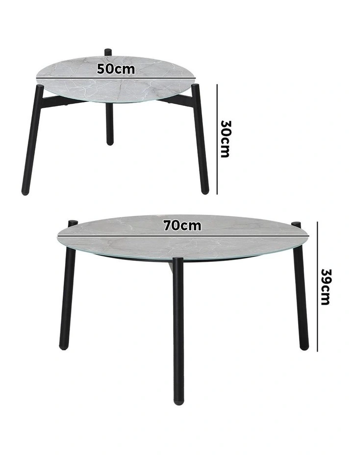 Livsip Outdoor Coffee Side Marble Table Set Desk Patio Furniture Garden Grey 2PC image 3