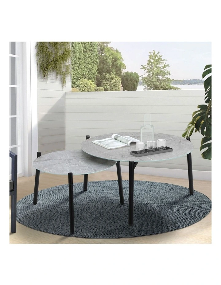 Livsip Outdoor Coffee Side Marble Table Set Desk Patio Furniture Garden Grey 2PC image 4