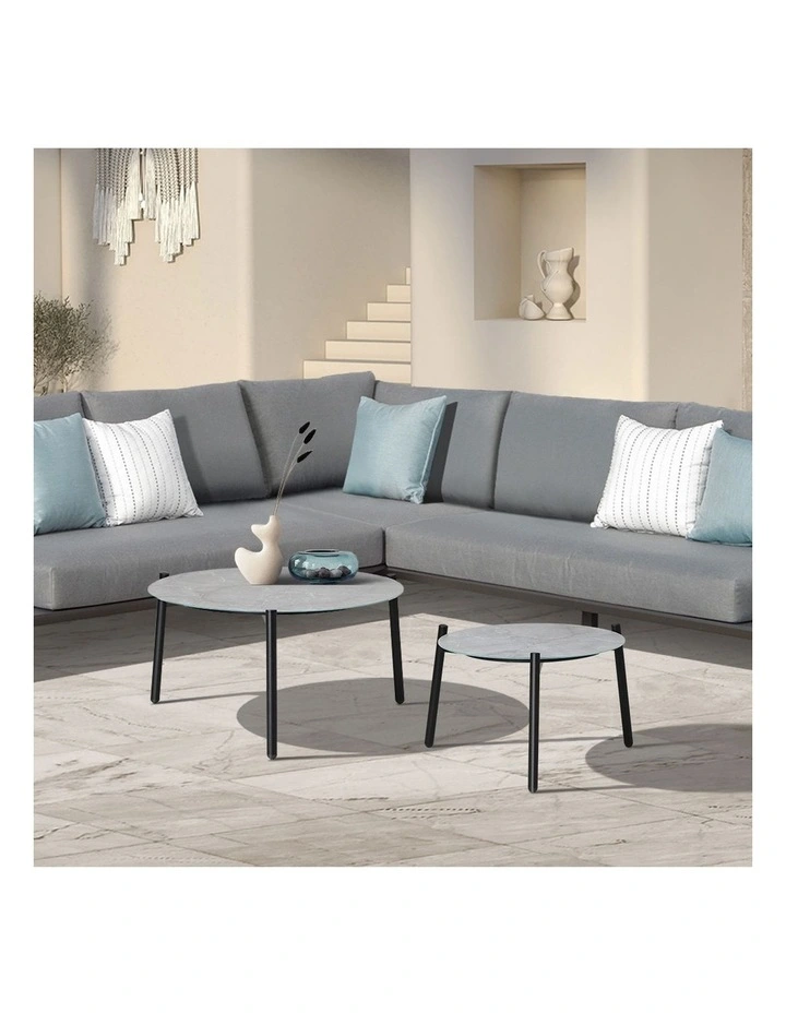 Livsip Outdoor Coffee Side Marble Table Set Desk Patio Furniture Garden Grey 2PC image 5