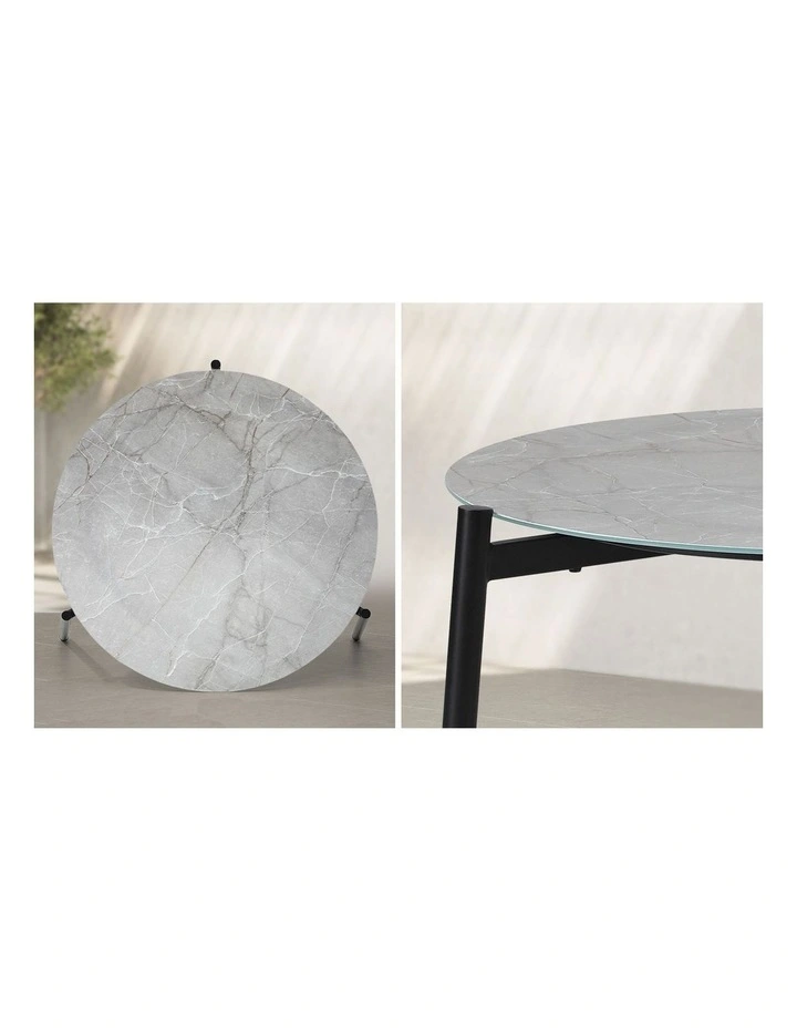 Livsip Outdoor Coffee Side Marble Table Set Desk Patio Furniture Garden Grey 2PC image 6