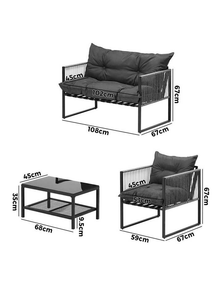 Livsip 4 Piece Outdoor Furniture Setting Garden Patio Lounge Sofa Chairs Grey image 3