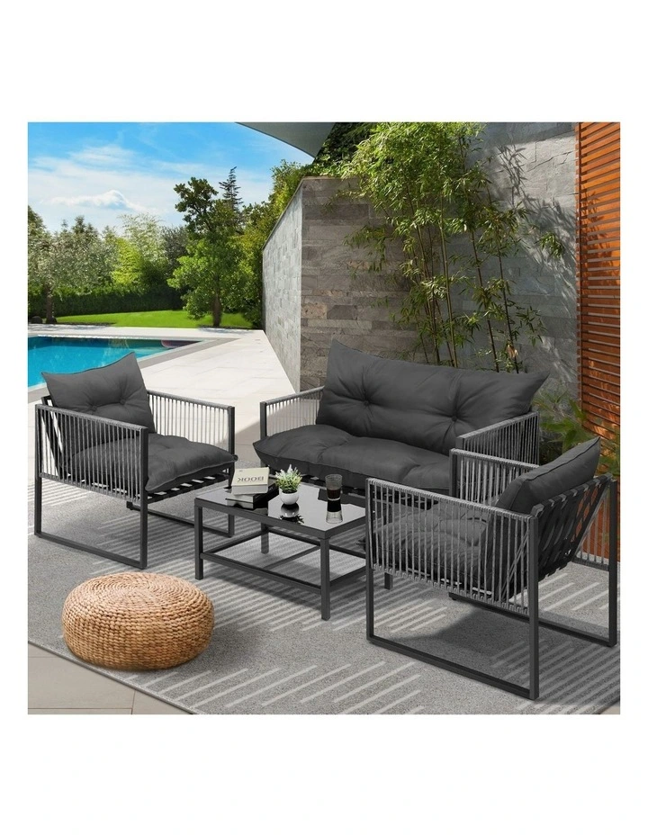 Livsip 4 Piece Outdoor Furniture Setting Garden Patio Lounge Sofa Chairs Grey image 4