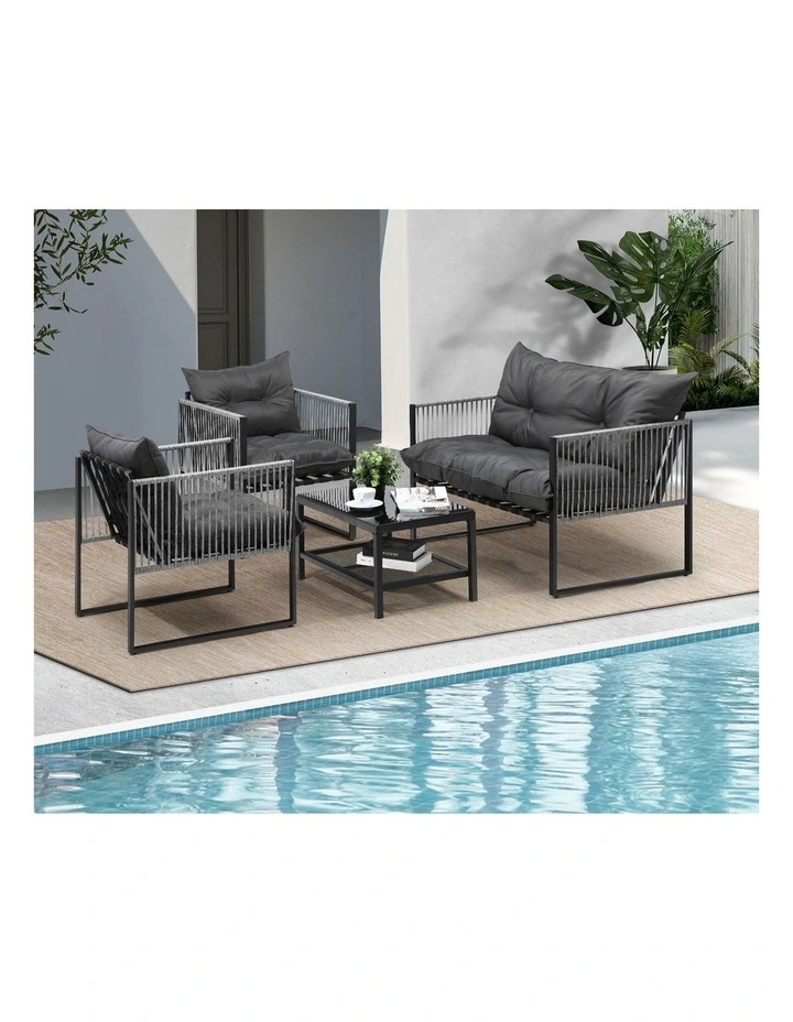 Livsip 4 Piece Outdoor Furniture Setting Garden Patio Lounge Sofa Chairs Grey image 5