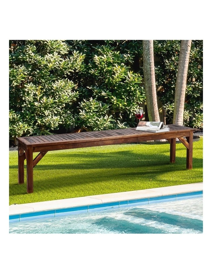 Livsip Garden Bench Wood Patio 190cm Slatted Seat Outdoor Furniture Dining Chair image 4