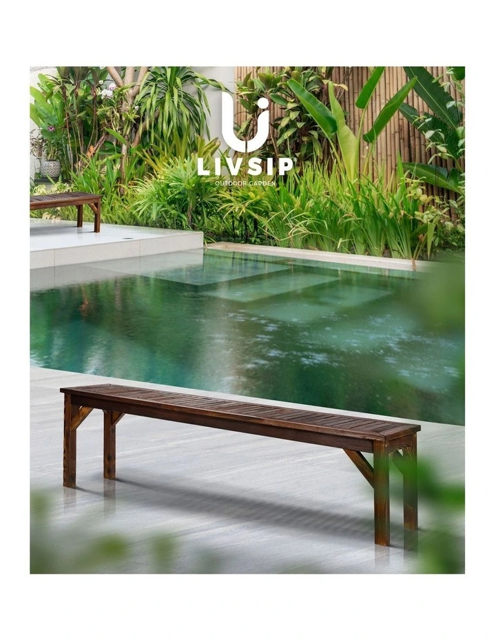 Livsip Garden Bench Wood Patio 190cm Slatted Seat Outdoor Furniture Dining Chair image 7