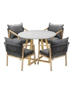 Livsip 5PCS Outdoor Dining Setting 90cm Table Lounge Chairs Patio Furniture Set