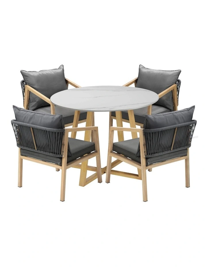Livsip 5PCS Outdoor Dining Setting 90cm Table Lounge Chairs Patio Furniture Set image 1