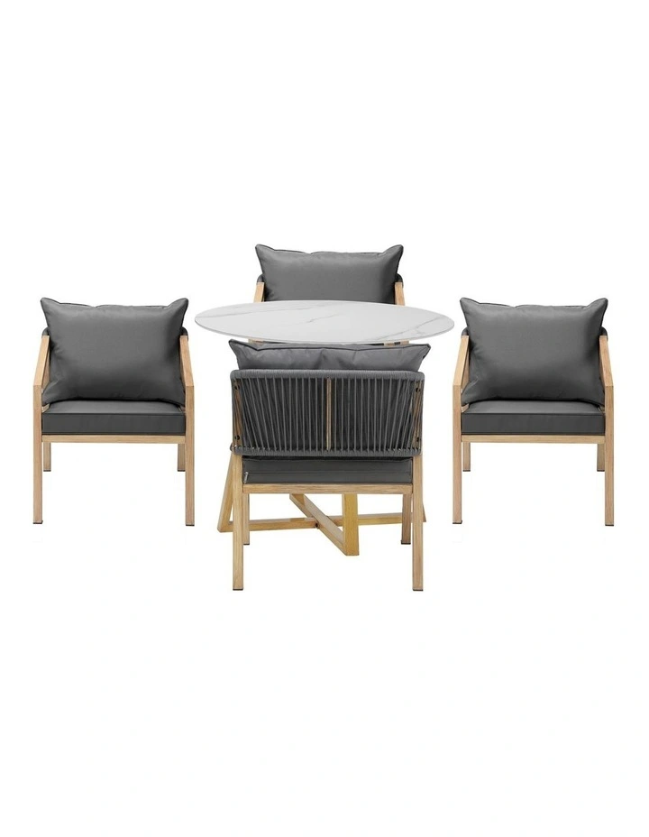 Livsip 5PCS Outdoor Dining Setting 90cm Table Lounge Chairs Patio Furniture Set image 2