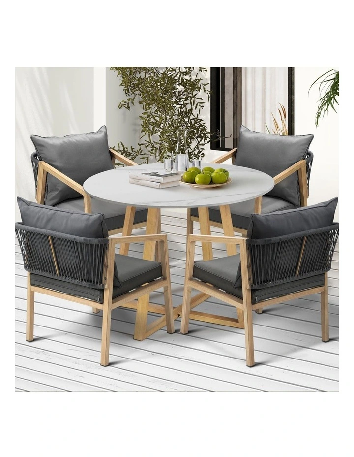 Livsip 5PCS Outdoor Dining Setting 90cm Table Lounge Chairs Patio Furniture Set image 4