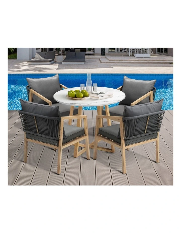 Livsip 5PCS Outdoor Dining Setting 90cm Table Lounge Chairs Patio Furniture Set image 5