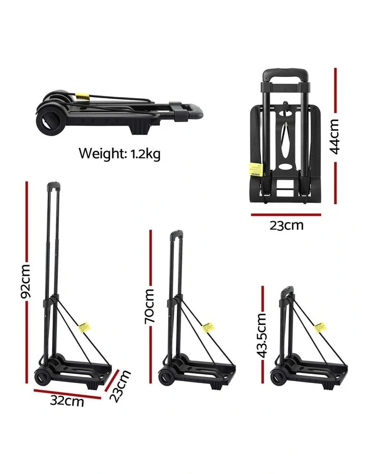 Giantz Folding Trolley Portable Hand Truck Lightweight Travel Luggage Black image 2