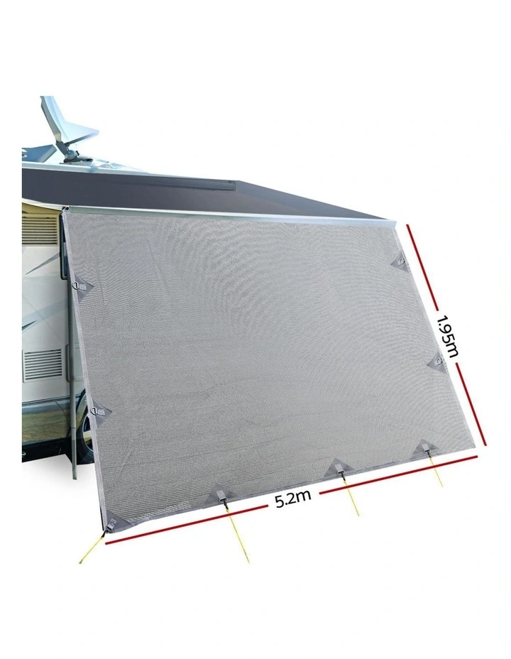 Caravan Privacy Screen Roll Out Awning 5.2x1.95M End Wall Side Sun Shade Grey image 2