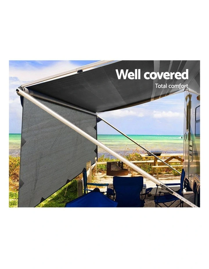 Caravan Privacy Screen Roll Out Awning 5.2x1.95M End Wall Side Sun Shade Grey image 5