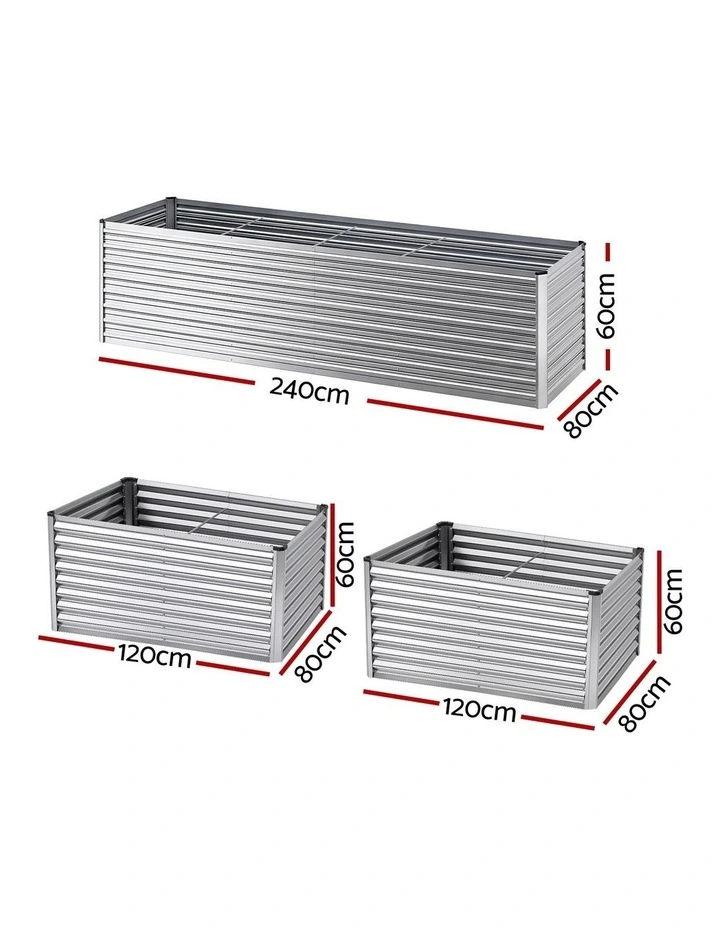 Green Fingers Raised Garden Bed 2 in 1 Modular Galvanised Planter Box Rust Resistant 240x80x60cm image 4