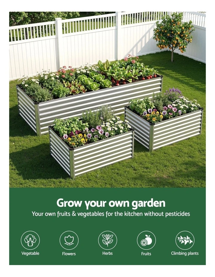 Green Fingers Raised Garden Bed 2 in 1 Modular Galvanised Planter Box Rust Resistant 240x80x60cm image 5