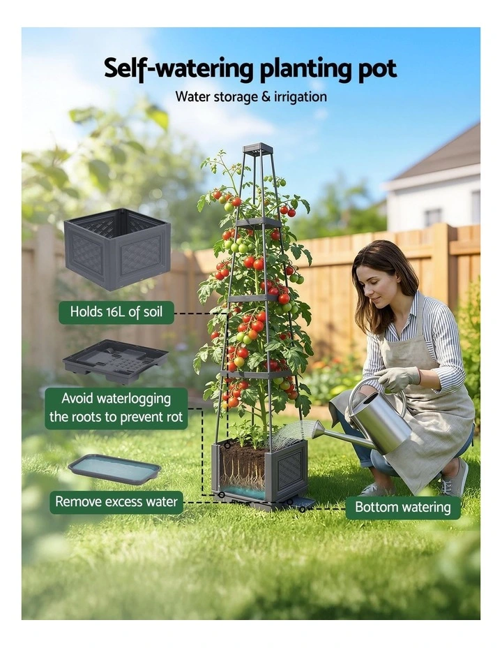 Green Fingers Self Watering Planter with Trellis Adjustable Height Modular Tomato Box 4 Layer 140cm image 7