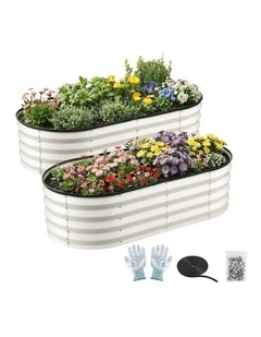 Green Fingers Raised Garden Bed 2 Pack Galvanised Planter Box Rust Resistant 120x60x30cm White