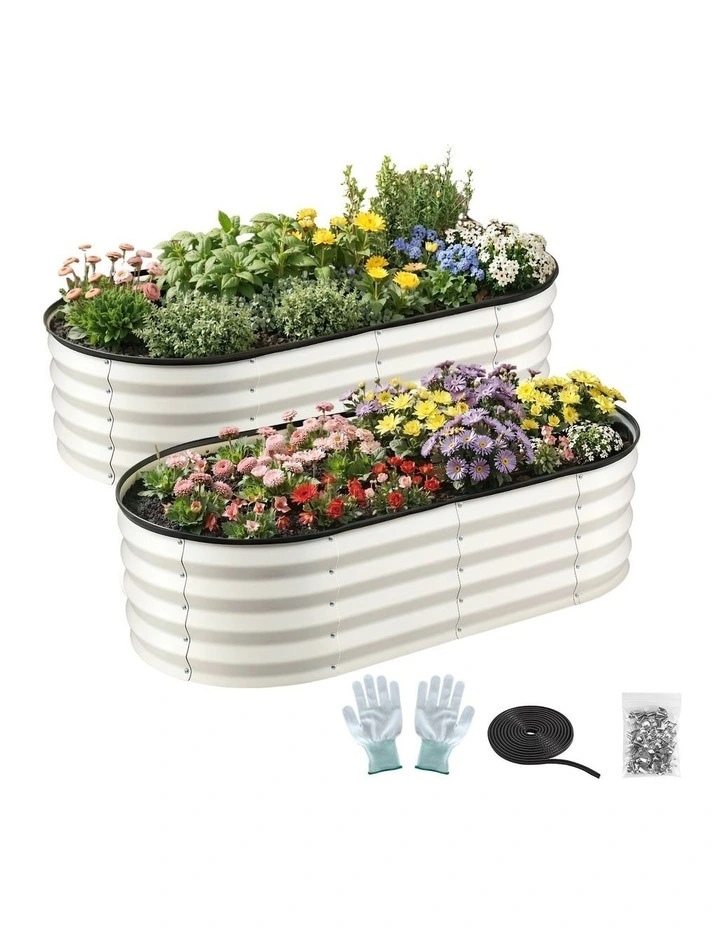 Green Fingers Raised Garden Bed 2 Pack Galvanised Planter Box Rust Resistant 120x60x30cm White image 1