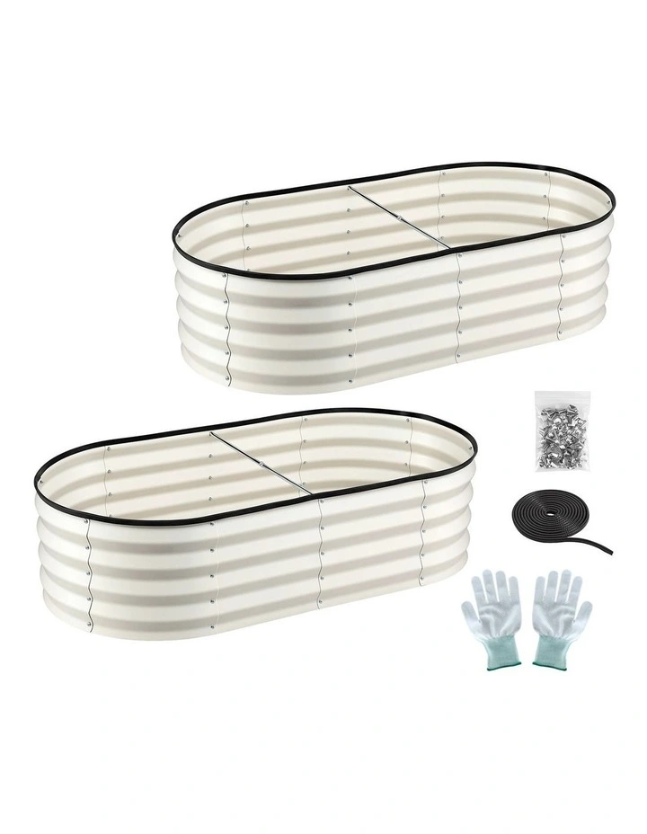 Green Fingers Raised Garden Bed 2 Pack Galvanised Planter Box Rust Resistant 120x60x30cm White image 2