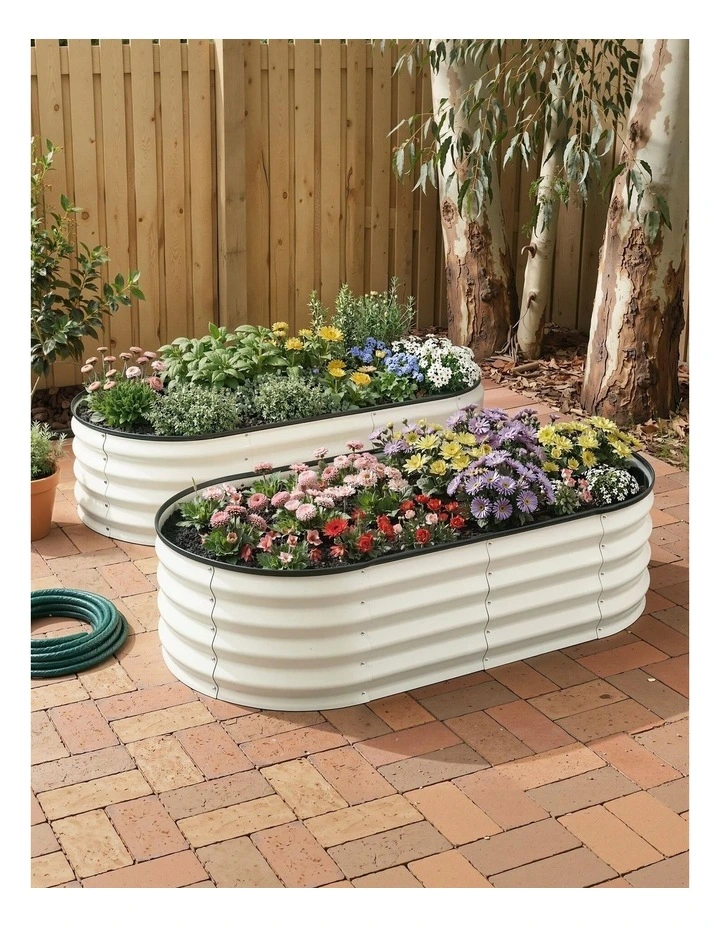 Green Fingers Raised Garden Bed 2 Pack Galvanised Planter Box Rust Resistant 120x60x30cm White image 3