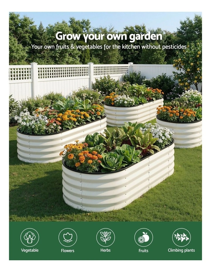 Green Fingers Raised Garden Bed 2 Pack Galvanised Planter Box Rust Resistant 120x60x30cm White image 5