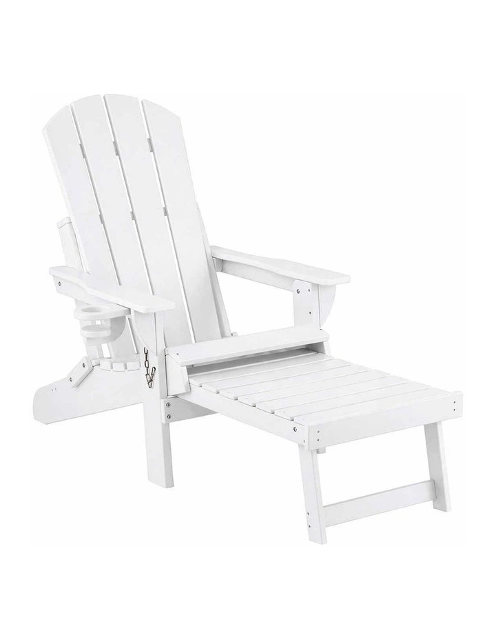 Gardeon Folding Sun Lounger Adirondack Chair Outdoor Lounge Setting HDPE Recliner Footrest White image 1