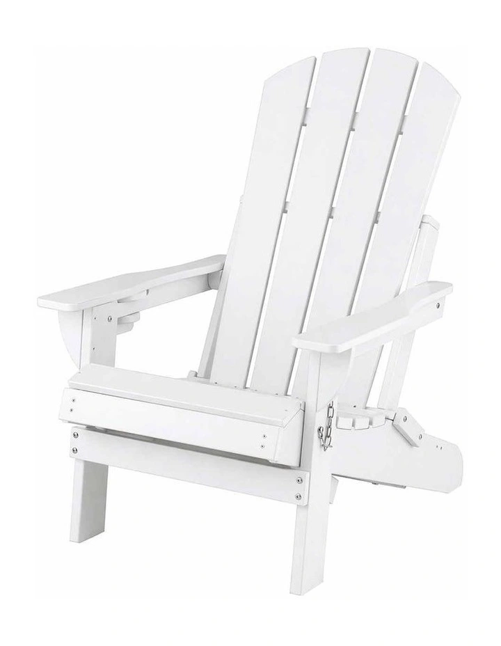 Gardeon Folding Sun Lounger Adirondack Chair Outdoor Lounge Setting HDPE Recliner Footrest White image 3