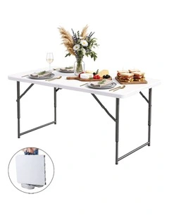 Gardeon 123cm Folding Table Portable Fold-in-Half with Handle Camping Picnic Adjustable Height