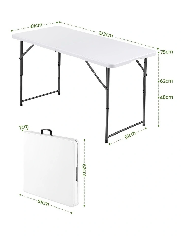 Gardeon 123cm Folding Table Portable Fold-in-Half with Handle Camping Picnic Adjustable Height image 2