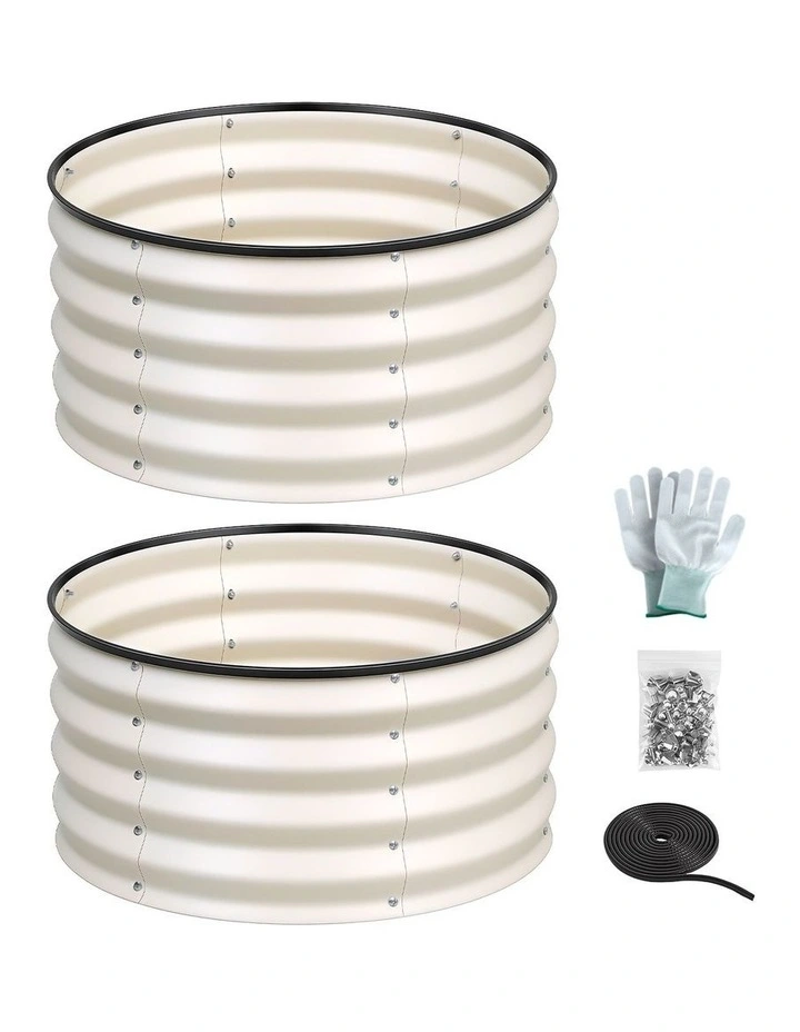 Green Fingers Round Raised Garden Bed 2 Pack Galvanised Planter Box Rust Resistant 60x60x30cm White image 2