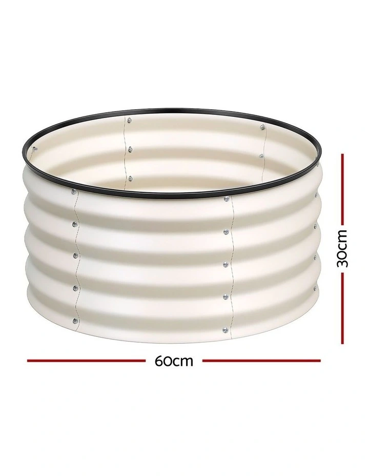 Green Fingers Round Raised Garden Bed 2 Pack Galvanised Planter Box Rust Resistant 60x60x30cm White image 4