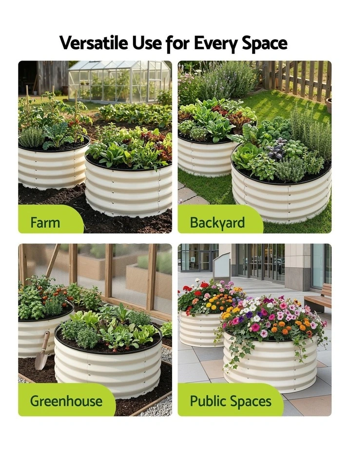 Green Fingers Round Raised Garden Bed 2 Pack Galvanised Planter Box Rust Resistant 60x60x30cm White image 7