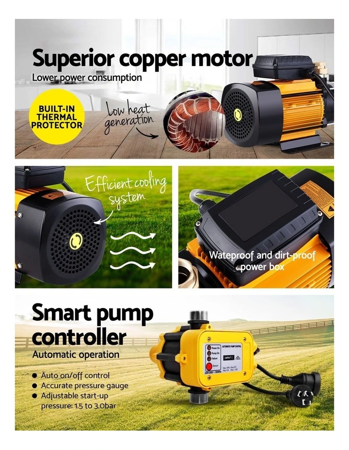 Giantz Garden Water Pump High Pressure 2000W Max 5 Stage Tank Irrigation Transfer Booster Yellow image 6