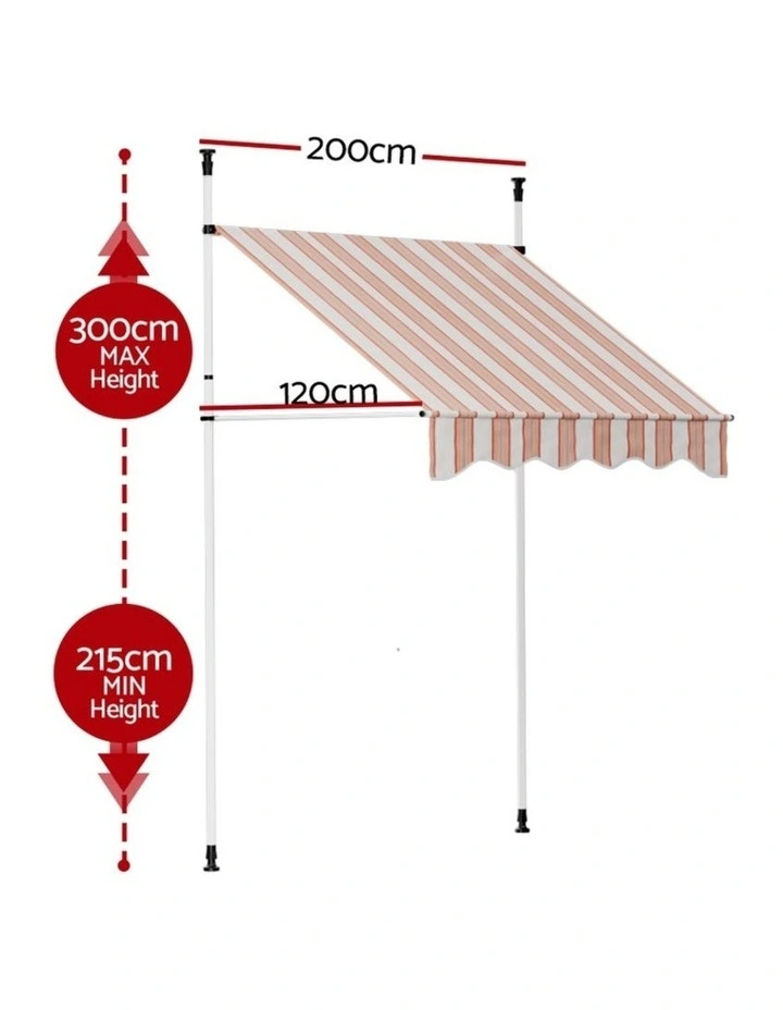 Instahut Window Fixed Pivot Arm Awning Outdoor Door Canopy 2X1.8M Beige/Brown image 2