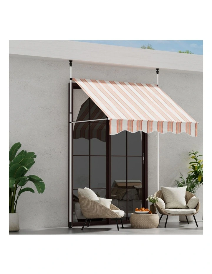 Instahut Window Fixed Pivot Arm Awning Outdoor Door Canopy 2X1.8M Beige/Brown image 3