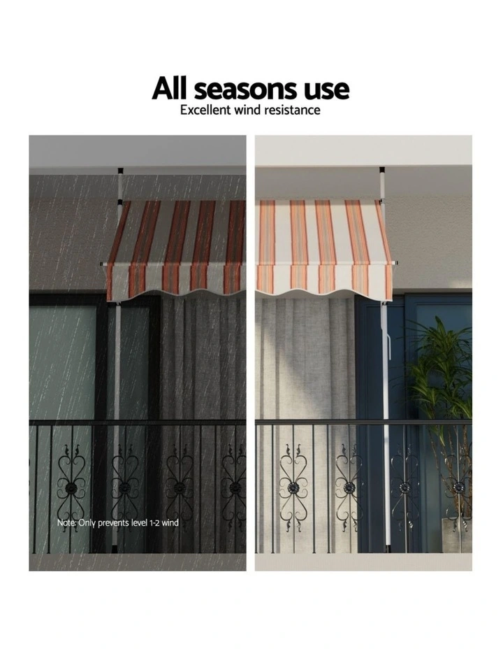Instahut Window Fixed Pivot Arm Awning Outdoor Door Canopy 2X1.8M Beige/Brown image 6