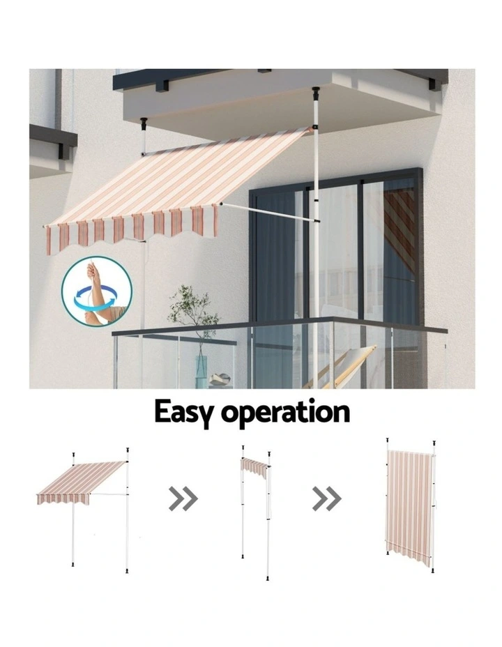 Instahut Window Fixed Pivot Arm Awning Outdoor Door Canopy 2X1.8M Beige/Brown image 7