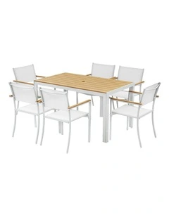 Gardeon 7PCS Outdoor Dining Set Table and Chairs Patio Garden Furniture Bistro Set White