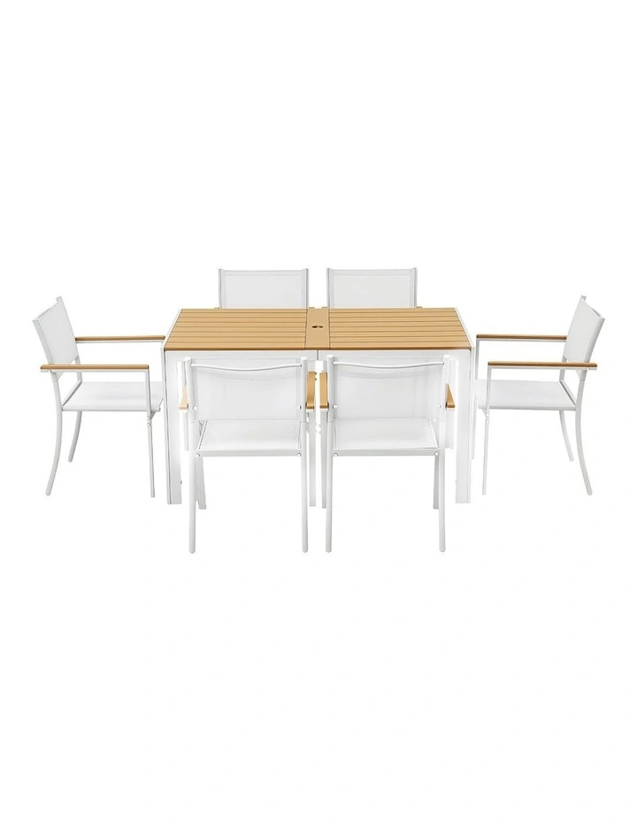 Gardeon 7PCS Outdoor Dining Set Table and Chairs Patio Garden Furniture Bistro Set White image 3