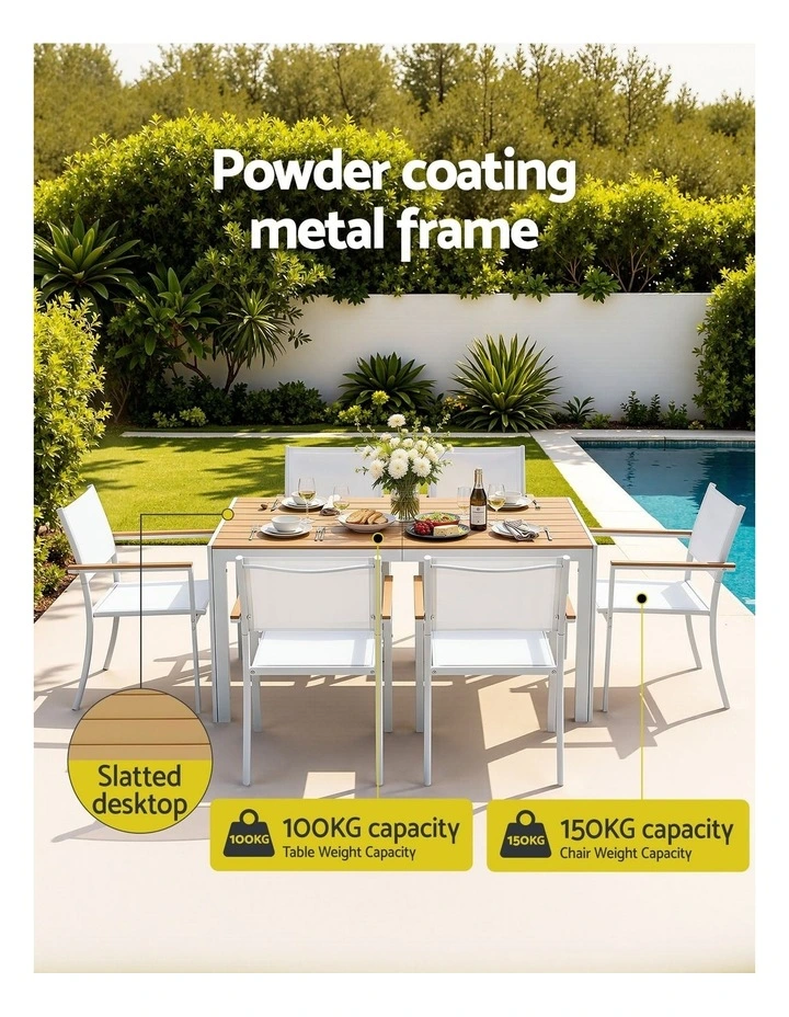 Gardeon 7PCS Outdoor Dining Set Table and Chairs Patio Garden Furniture Bistro Set White image 4