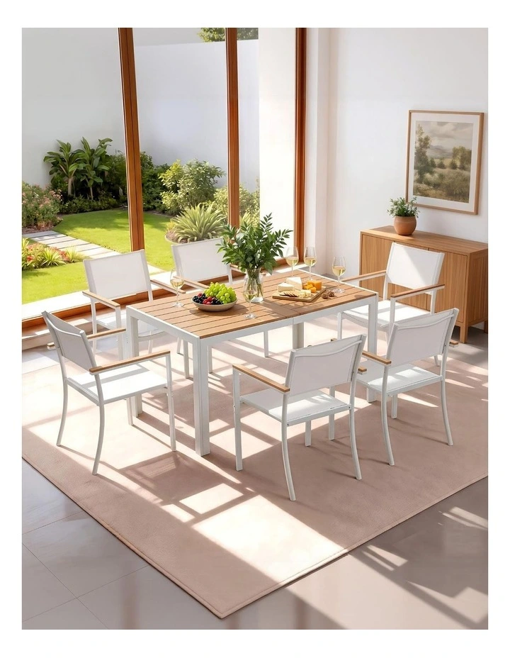 Gardeon 7PCS Outdoor Dining Set Table and Chairs Patio Garden Furniture Bistro Set White image 5