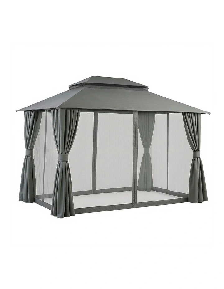 Instahut Gazebo 3x4m Canopy Outdoor Steel Frame Patio Tent Curtains Marquee Grey image 1