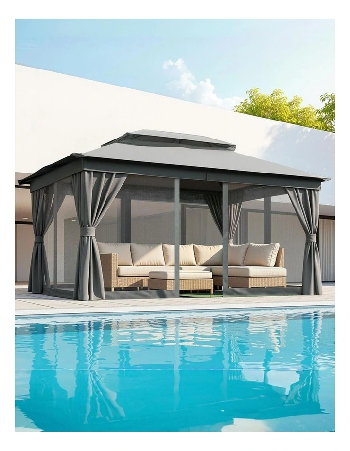 Instahut Gazebo 3x4m Canopy Outdoor Steel Frame Patio Tent Curtains Marquee Grey image 3
