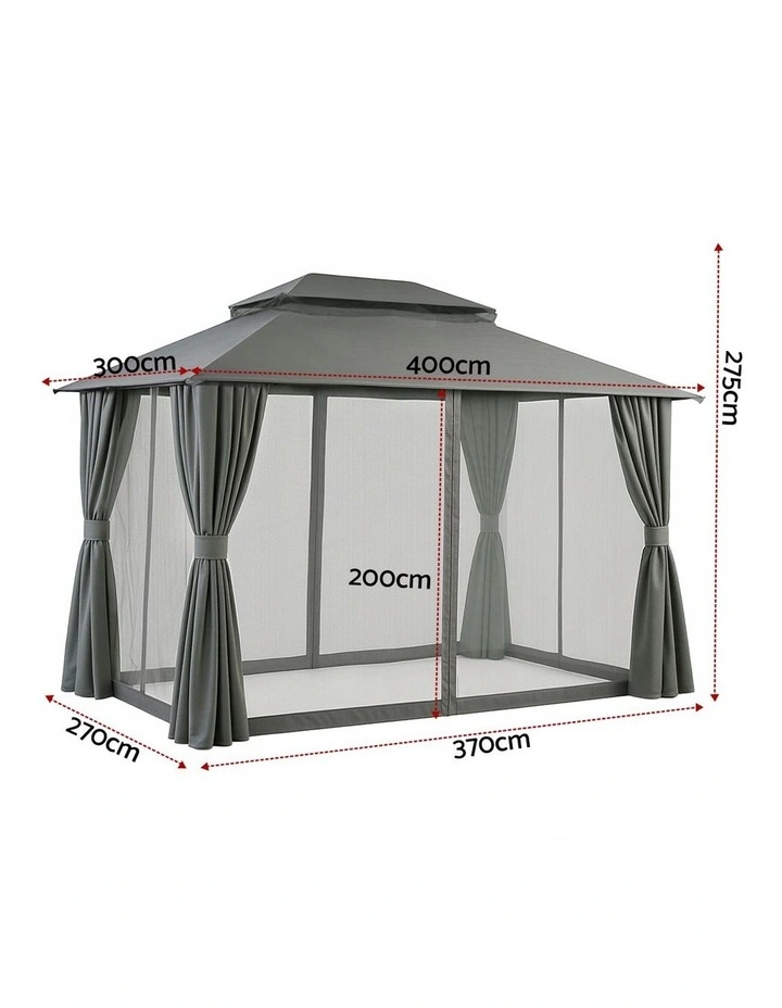 Instahut Gazebo 3x4m Canopy Outdoor Steel Frame Patio Tent Curtains Marquee Grey image 4