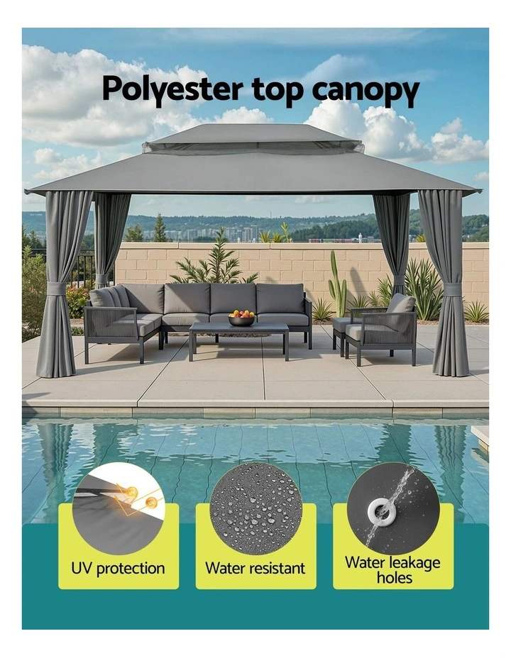 Instahut Gazebo 3x4m Canopy Outdoor Steel Frame Patio Tent Curtains Marquee Grey image 5