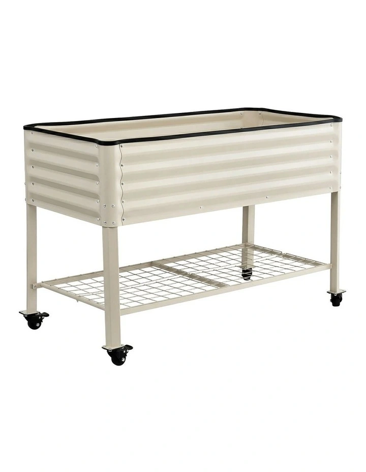 Green Fingers Mobile Raised Garden Bed with Wheels Storage Shelf 81cm White image 2