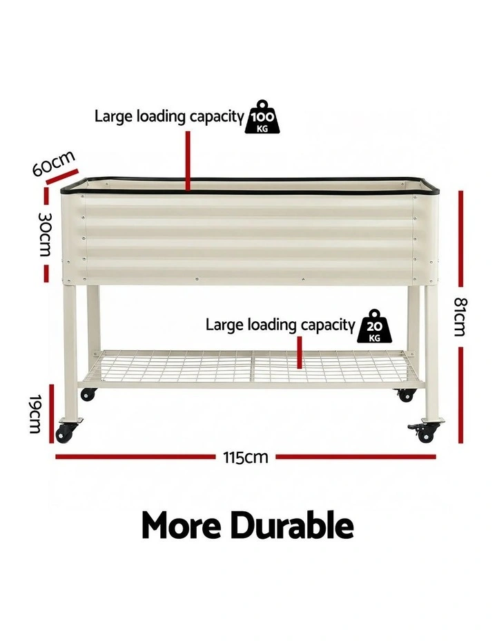 Green Fingers Mobile Raised Garden Bed with Wheels Storage Shelf 81cm White image 4