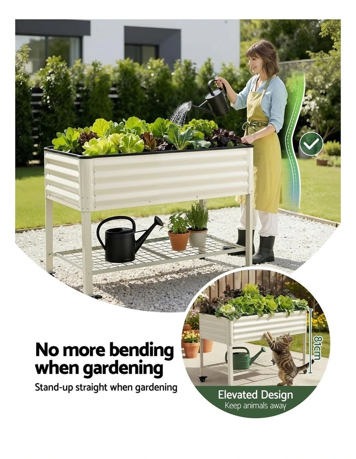 Green Fingers Mobile Raised Garden Bed with Wheels Storage Shelf 81cm White image 7