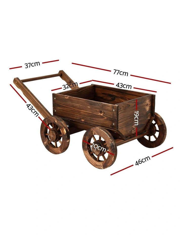 Gardeon Wooden Planter Cart Garden Decor Plant Stand Flower Fir Wood Wagon Wheels L image 2