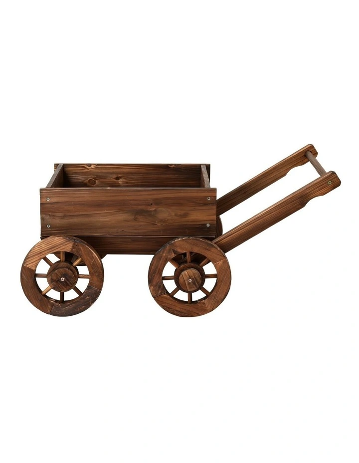 Gardeon Wooden Planter Cart Garden Decor Plant Stand Flower Fir Wood Wagon Wheels L image 3